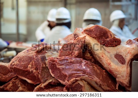 Stacks and piles of a lot of meat abundance raw red sides cuts beef