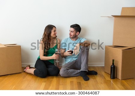 New home house couple married life room with boxes