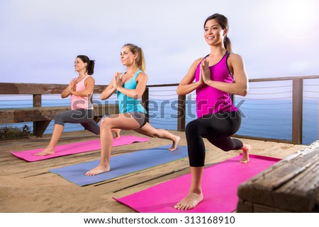 Yoga class at beach beautiful location beach ocean retreat healthy lifestyle peaceful