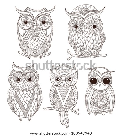 Set of cute owls. - stock vector