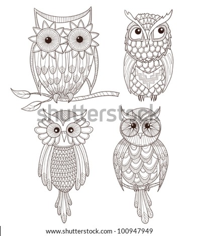 Set of cute owls. - stock vector