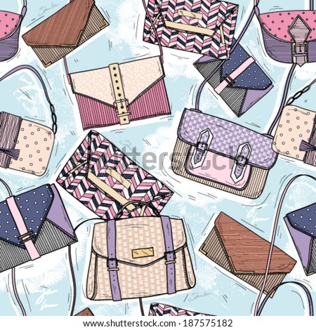 Cute seamless fashion pattern for girls or woman Background with bags and purses Cute seamless fashion pattern for girls or woman Background with bags and purses