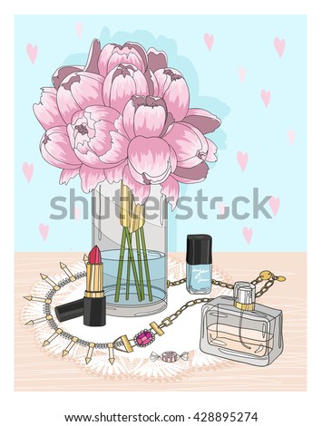 Fashion essentials. Background with jewellery, perfume, make up and flowers. Fashion accessories. makeup makeup makeup makeup makeup makeup makeup makeup makeup makeup makeup makeup makeup makeup