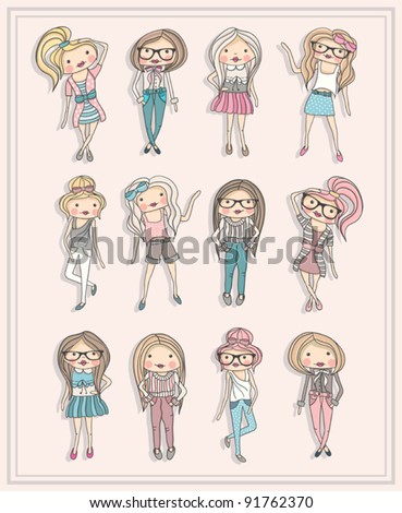 stock vector Cartoon girls Fashion children