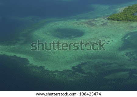 Coral reefs and sea hole at Bastimentos National Marine Park. Bocas del Toro archipelago, Panama, Caribbean, Central America.