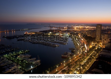 Alicante Port and marina as seen from Santa BÃ?Â¢?Ã?Â¡rbara castle,Alicante city,Spain,Europe