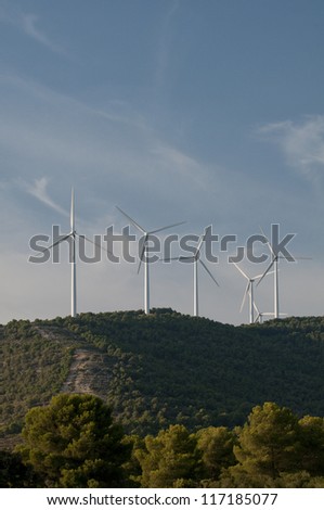 Wind Turbines on the hill at wind farm, Spain, Europe