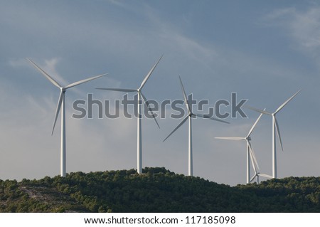 Wind Turbines on the hill at wind farm, Spain, Europe
