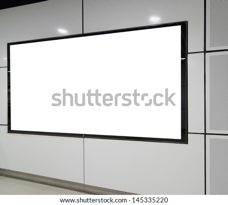 One big horizontal / landscape orientation blank billboard on white wall