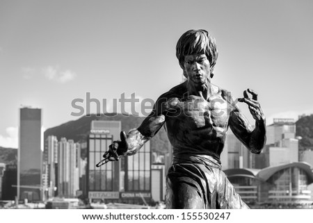 HONG KONG, CHINA - SEPTEMBER 19: Bruce Lee statue at the Avenue of Stars on September, 19, 2013, Hong Kong, China.