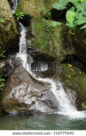 Whole view of small waterfall in Hong Kong