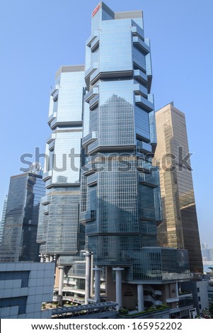 HONG KONG - FEBRUARY 21: Lippo Centre. The buildings were designed by Australian architect Paul Rudolph. Tower I is 172 m, and Tower II is 186 m on Febuary 21, 2013 in Hong Kong