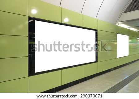 Two big horizontal / landscape orientation blank billboard in public transport
