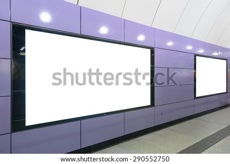 Two big horizontal / landscape orientation blank billboard in public transport
