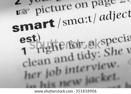 Close up of English dictionary page with word smart