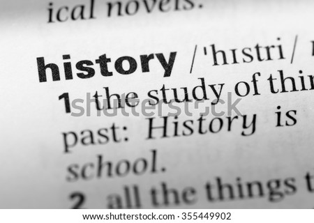Close up of English dictionary page with word history