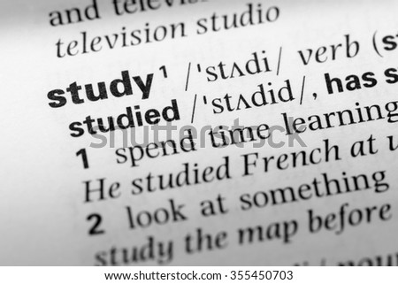 Close up of English dictionary page with word study
