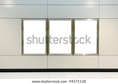 Three blank billboard on modern white wall Three blank billboard on modern white wall