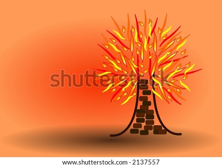 A burning tree as described in the bible. Acts 7:30 After forty years had passed, an angel appeared to Moses in the flames of a burning bush in the desert near Mount Sinai.