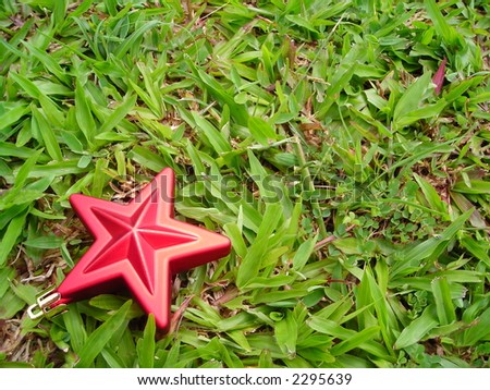 Single christmas star against grass background - christmas decoration with copyspace