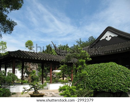 A distinctly chinese look and feel garden setting.