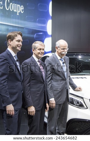 Mercedes-Benz CEO Dieter Zetsche, Thomas Weber, Board of Management, and Ola Kallenius,  management at The North American International Auto Show January 12, 2015 in Detroit, Michigan.