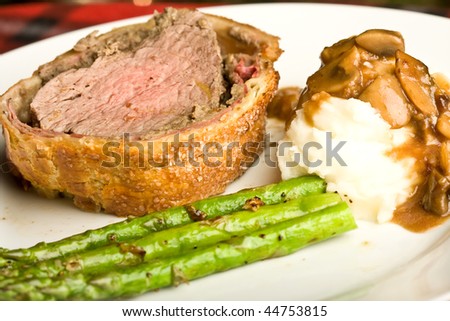 beef wellington tenderloin wrapped in ham mushrooms and puffy pastry