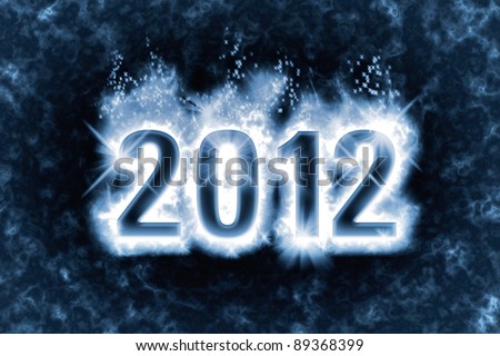 Happy New Year greeting with effect of magic spell, blue energy flames wrapping around digits 2012 in the dark
