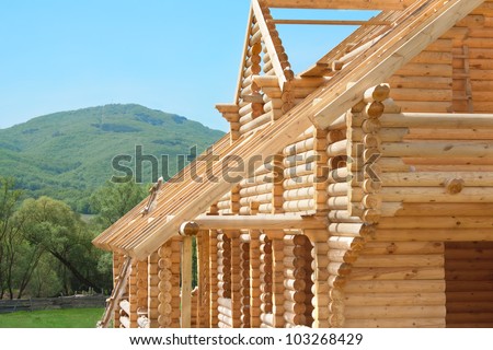 construction of a wooden house outside the city on the nature