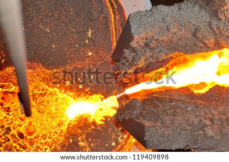 red-hot molten steel in iron and steel enterprise