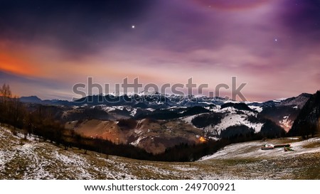 Night landscape in the mountains in Bran, Romania