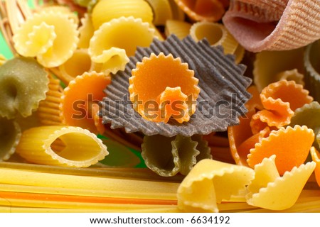 asorted colourful uncooked pasta