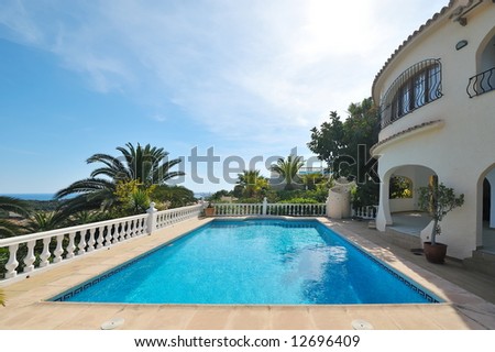 swimming pool in the yard of a luxury house