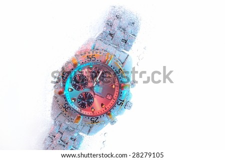 concept image with frozen clock isolated on white background