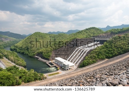 Large hydro electric dam in Thailand, taken on a cloudy day