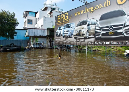 BANGKOK - NOVEMBER 7 : Empty and flooded garage after impact with heaviest flood and rain in 20 years in the capital on November 07, 2011 in Bangkok, Thailand.