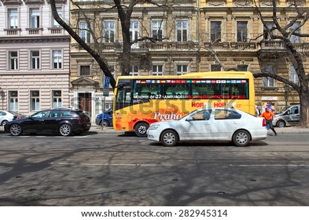 Prague, Czech Republic - April 27, 2015: Hop on hop off bus the most popular way to get to know the city
