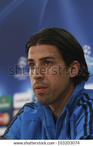 NICOSIA,CYPRUS,MARCH 26:Sami Khedira during press conference of the UEFA Champions League match between APOEL and Real Madrid at GSP Stadium on March 26, 2012 in Nicosia, Cyprus.