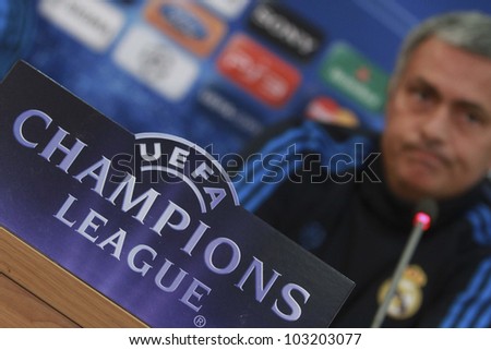 NICOSIA,CYPRUS,MARCH 26:Jose Mourinho during press conference of the UEFA Champions League match between APOEL and Real Madrid at GSP Stadium on March 26, 2012 in Nicosia, Cyprus.