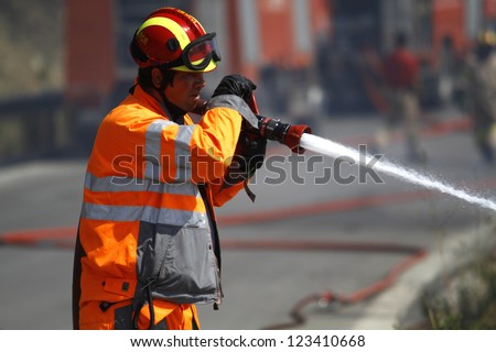 THESSALONIKI, GREECE - AUGUST 26: Fire department in action at a Seich Sou forest low scale fire on August 26,2011 in Thessaloniki, Greece.