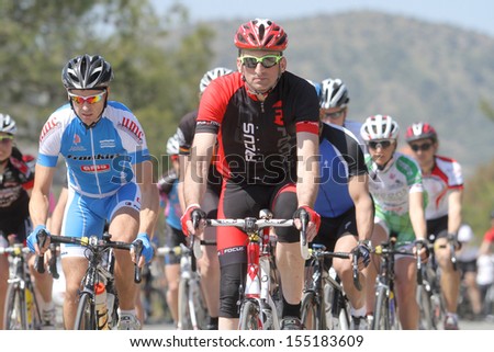 NICOSIA, CYPRUS - MARCH  23: Cyclists compete in the 2012 Annual cycling tour of Cyprus in Nicosia on March 23,2012