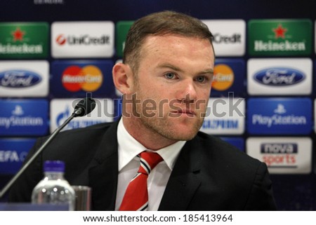 GREECE-ATHENS - FEB 24:Manchester United\'s  Wayne  Rooney during the press conference for  the UEFA Champions League Last 16 at the Karaiskaki stadium in Piraeus on February 24,2014