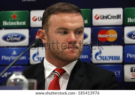 GREECE-ATHENS - FEB 24:Manchester United\'s  Wayne  Rooney during the press conference for  the UEFA Champions League Last 16 at the Karaiskaki stadium in Piraeus on February 24,2014