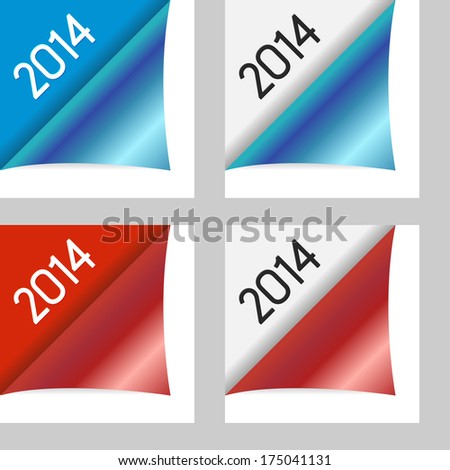 Set of clean color peeling corners with year 2014