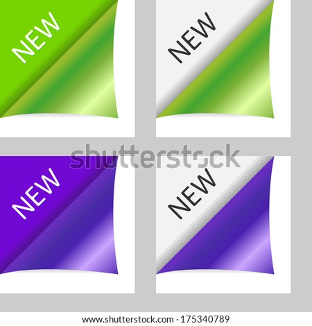 Set of color peeling paper corners with new text