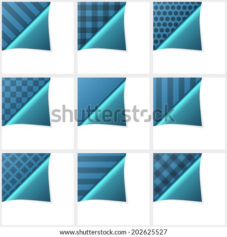 Blue clean peeling corners set on seamless background patterns