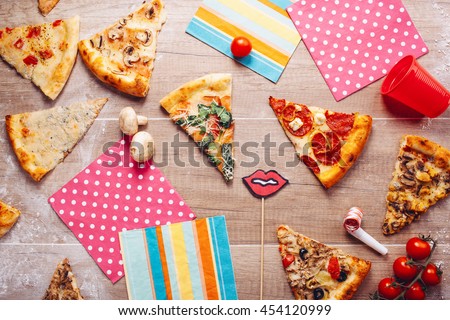 The pizza party, On a wooden table.