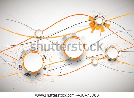 Abstract orange colored technological background with various technological elements. Structure pattern technology backdrop. Vector