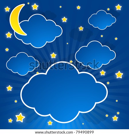 star sky with clouds and moon. illustration