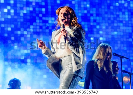 Glastonbury, Somerset, UK - June  26th, 2015 - Florence Welch of Florence and the Machine headlining Glastonbury Festival's Pyramid Stage.